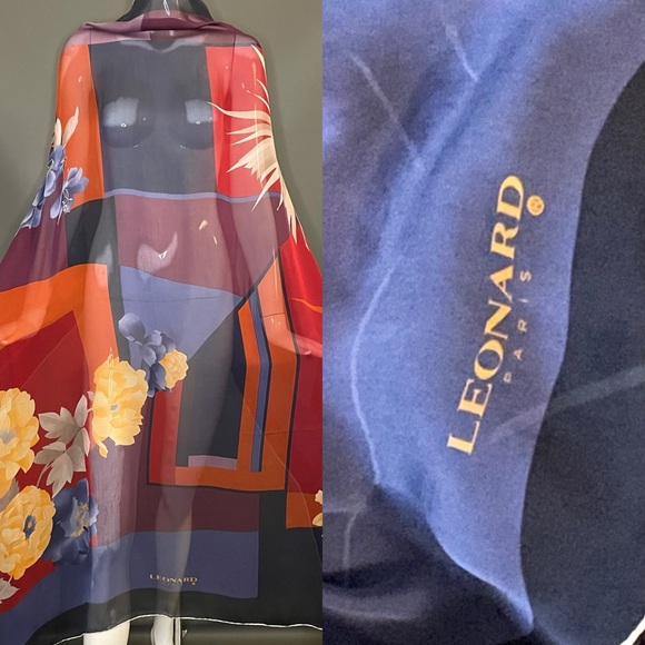 Huge Leonard Silk Chiffon Scarf 50 Inches Sq Excellent Condition Sarong Cruise - Picture 2 of 8